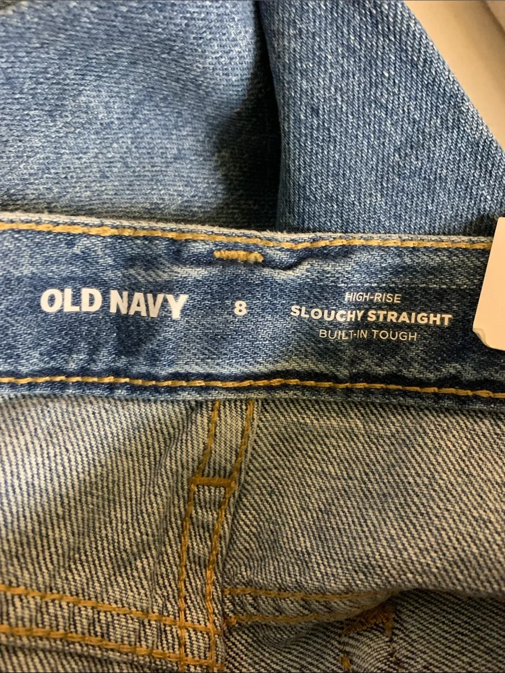 Old Navy High-Rise Slouchy Straight Adjustable Waist Jeans Size 8 Raw Hem New